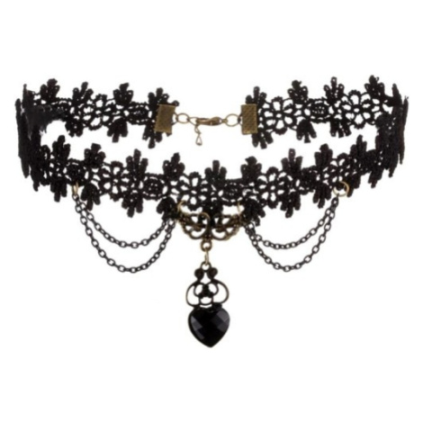 Camerazar Viktoriánský náhrdelník z černé krajky, délka 31 cm, šířka 3 cm, s přívěskem a drobným