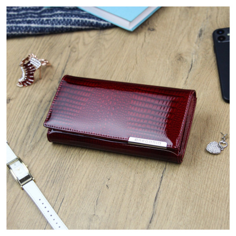 Elegantní velká dámská kožená peněženka Runo, červená GREGORIO