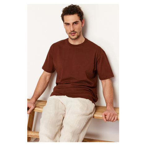 Trendyol Brown Relaxed Basic 100% Cotton T-Shirt