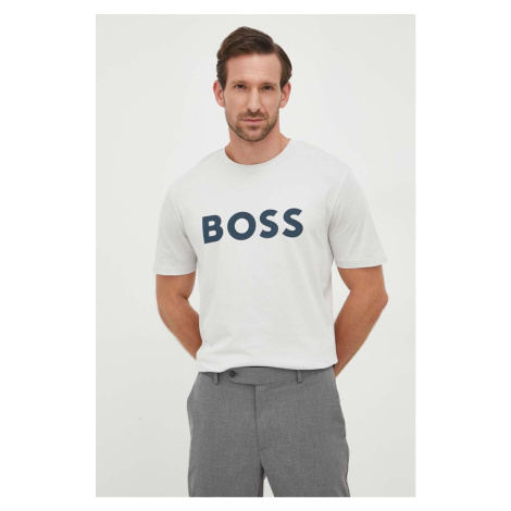 Bavlněné tričko BOSS BOSS CASUAL šedá barva, s potiskem Hugo Boss