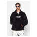 Trendyol Black Oversize/Wide Cut Stand Collar City Embroidery Anti-Pilling Fleece Sweatshirt