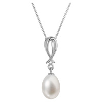 Evolution Group Zlatý 14 karátový náhrdelník bílé zlato s bílou říční perlou a briliantem 82PB00