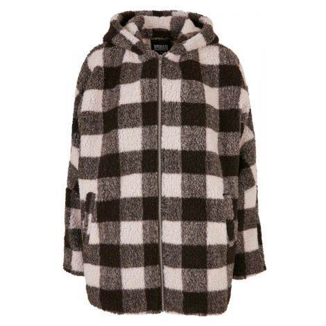 Ladies Hooded Oversized Check Sherpa Jacket - pink/brown Urban Classics