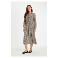 DEFACTO Leopard Print Long Sleeve Belted Maxi Dress