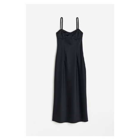 H & M - Saténové šaty slip dress - černá H&M