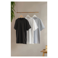 Trendyol Black-Grey-White Large Size 3-Pack Regular/Normal Cut Basic 100% Cotton T-Shirt