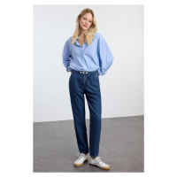 Trendyol Dark Blue Premium Button Detailed High Waist Mom Jeans