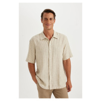 DEFACTO Relax Fit Polo Neck Striped Linen Short Sleeve Shirt