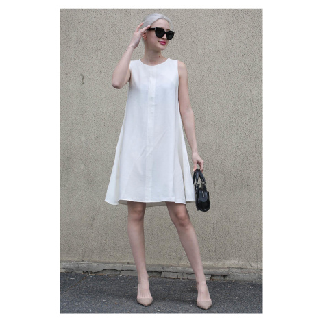 Madmext White Zero Sleeve Loose Linen Dress