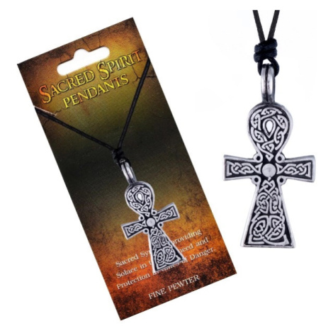Černý šňůrkový náhrdelník, přívěsek kříže Sacred Spirit, keltské uzly Šperky eshop
