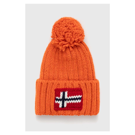 Čepice z vlněné směsi Napapijri oranžová barva, z husté pleteniny
