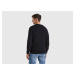 Benetton, Black V-neck Sweater In Pure Merino Wool