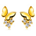 Briliantové náušnice ve žlutém zlatě 585 - plně zrcadlově leštěný motýlek, kulaté čiré diamanty,