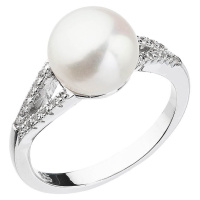 Evolution Group Něžný prsten s bílou říční perlou a zirkony 25003.1 56 mm