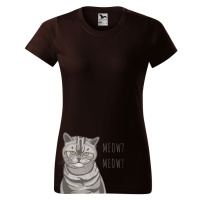 DOBRÝ TRIKO Dámské tričko s potiskem kočky Barva: Kávová