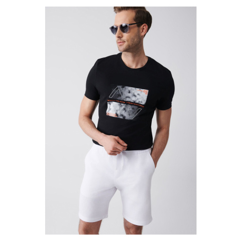 Avva Men's Black 100% Cotton Crew Neck Front Printed Regular Fit T-shirt