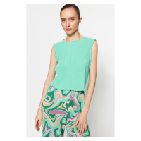 Trendyol Green Pleated Crop Knitted Blouse