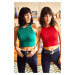 Olalook Women's Green Red Rambo 2-pack Lycra Knitted Crop Top