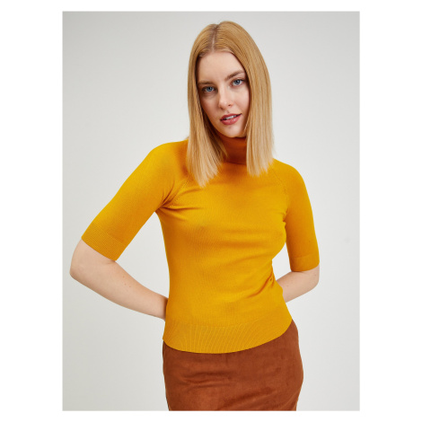 Žlutý dámský svetr s krátkým rukávem a rolákem ORSAY