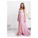 Růžové společenské šaty s flitry a saténovou sukní