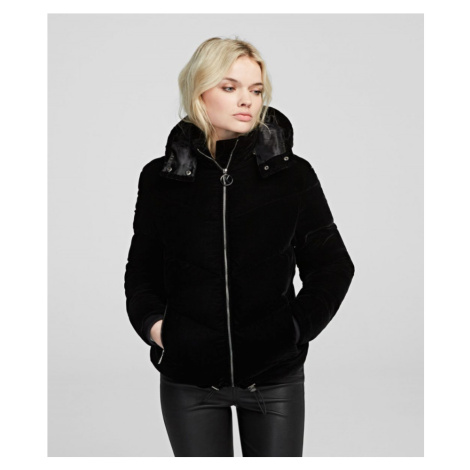 BUNDA KARL LAGERFELD VELVET DOWN JACKET W/ HOOD černá