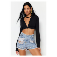 Trendyol Black Crop Woven Blouse