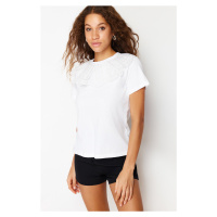 Trendyol White Accessory Collar Detailed Regular Knitted T-Shirt