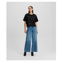 Džíny karl lagerfeld wide leg denim pants mid blue denim