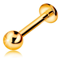 Zlatý 14K piercing do rtu nebo brady - labret s kuličkou a kolečkem, 10 mm
