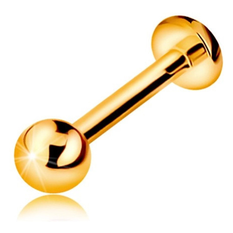 Zlatý 14K piercing do rtu nebo brady - labret s kuličkou a kolečkem, 10 mm Šperky eshop