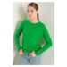 Lafaba Women's Green Crew Neck Basic Knitwear Sweater