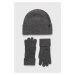 Vlněná čepice a rukavice Lauren Ralph Lauren šedá barva