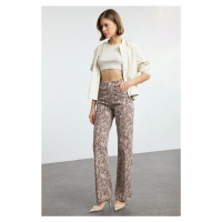 Trendyol Multicolored Animal Print Brown Snake Pattern High Waist Wide Leg Jeans