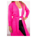 Dlouhý kardiganový svetr se zavazováním v pase růžově neonový