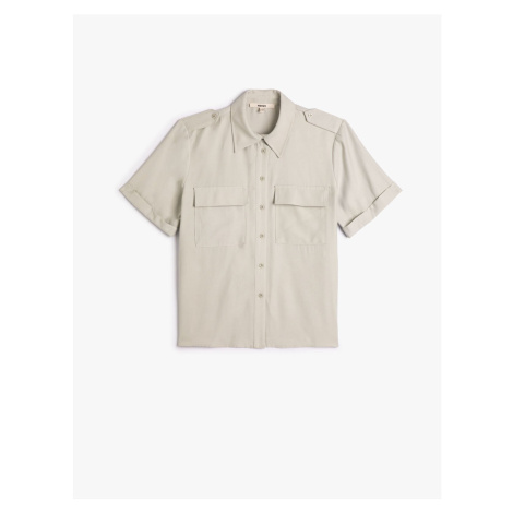 Koton Epaulette Detailed Shirt Pocket Short Sleeve Silky Textured