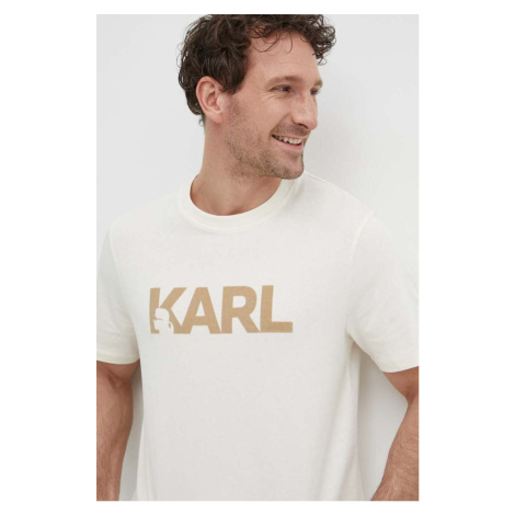 Bavlněné tričko Karl Lagerfeld béžová barva, s potiskem