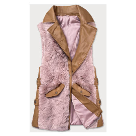 Elegantní vesta v barvě z eko kůže a kožešiny model 15831749 - S'WEST