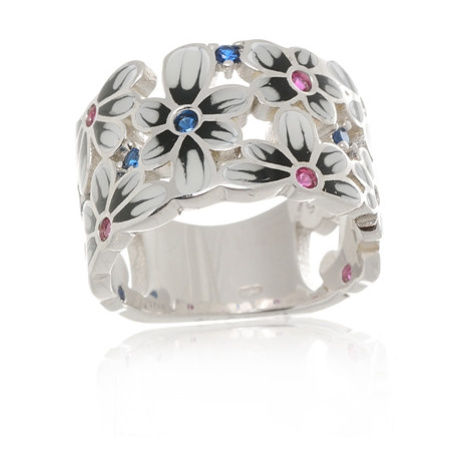 Luxusní stříbrný prsten zdobený smaltem STRP0396F + dárek zdarma Ego Fashion