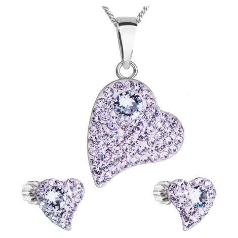 Evolution Group Sada šperků s krystaly Swarovski náušnice,řetízek a přívěsek fialové srdce 39170