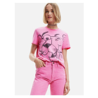 Růžové dámské tričko Desigual Pink Panther Smile - Dámské