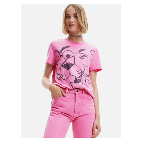 Růžové dámské tričko Desigual Pink Panther Smile - Dámské