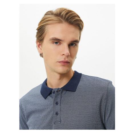 Koton Collar T-Shirt Buttoned Textured Minimal Patterned Short Sleeve