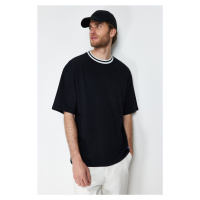 Trendyol Black Oversize Collar Detailed Label 100% Cotton T-Shirt