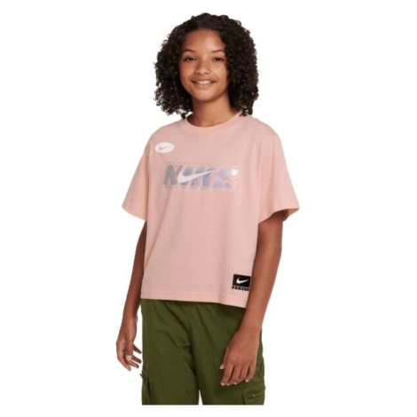 Nike SPORTSWEAR BOXY ICON CLASH Dívčí tričko, růžová, velikost