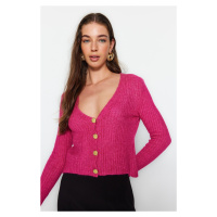 Trendyol Fuchsia Crop Pletený svetr s výstřihem do V