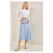 Bianco Lucci Women's Symmetrical Pattern Tasseled Denim Skirt