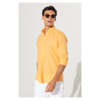 AC&Co / Altınyıldız Classics Men's Orange Slim Fit Buttoned Collar Linen Look 100% Cotton Flared