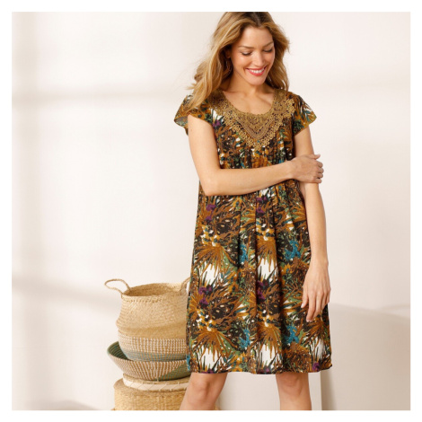 Šaty s tropickým vzorem, macramé výstřih Blancheporte