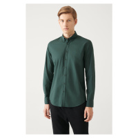 Avva Men's Khaki Button Collar Basic 100% Cotton Slim Fit Shirt