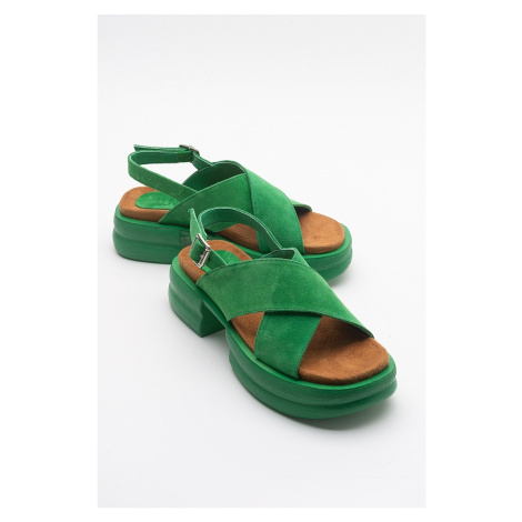 LuviShoes Většina dámských sandálů z pravé zelené semišové kůže